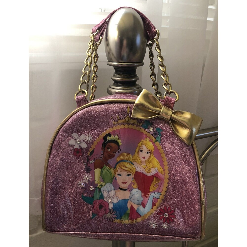 Disney Girl’s Purse Pocketbook Bag - Princesses - Glitter Vinyl Gold Trim Bling